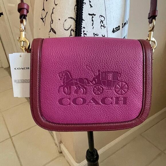 Coach Crossbody bag Leather Maroon Pink Carriage Embossed Logo Sophisticated - Picture 3 of 12